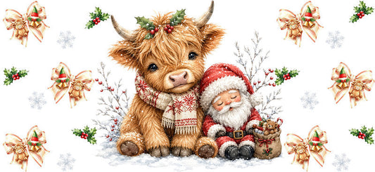 Christmas Highland Cow UV DTF Cup Wrap for 16oz Libbey KA-15436
