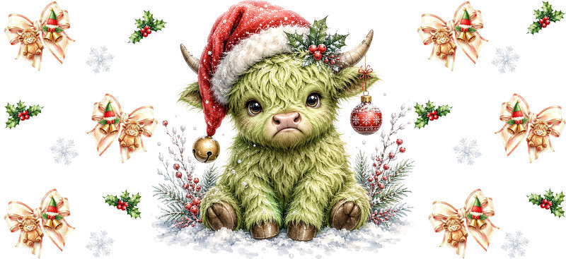 Christmas Highland Cow UV DTF Cup Wrap for 16oz Libbey KA-15438