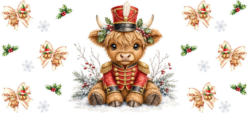Christmas Highland Cow UV DTF Cup Wrap for 16oz Libbey KA-15440