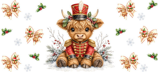 Christmas Highland Cow UV DTF Cup Wrap for 16oz Libbey KA-15440