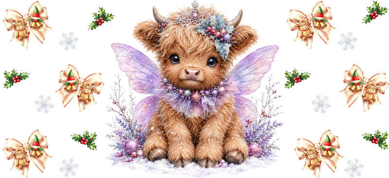 Christmas Highland Cow UV DTF Cup Wrap for 16oz Libbey KA-15441