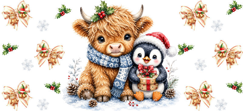 Christmas Highland Cow UV DTF Cup Wrap for 16oz Libbey KA-15444