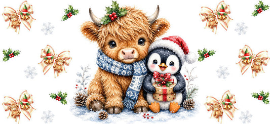 Christmas Highland Cow UV DTF Cup Wrap for 16oz Libbey KA-15444