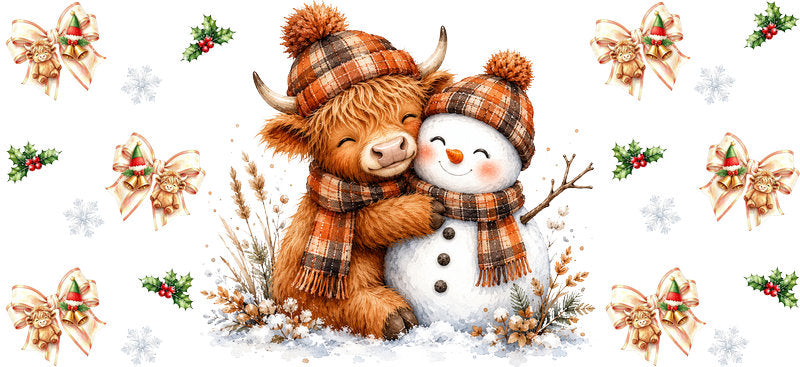 Christmas Highland Cow UV DTF Cup Wrap for 16oz Libbey KA-15446