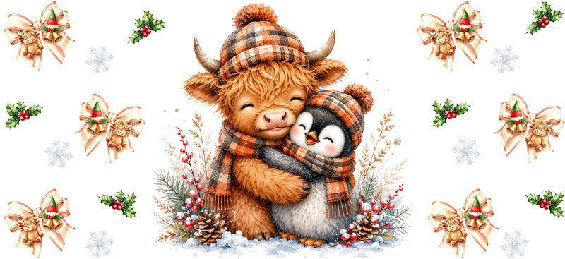 Christmas Highland Cow UV DTF Cup Wrap for 16oz Libbey KA-15447