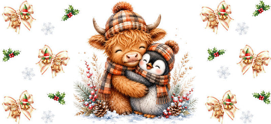 Christmas Highland Cow UV DTF Cup Wrap for 16oz Libbey KA-15447