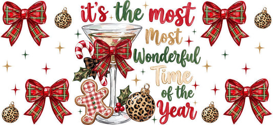 Christmas Holiday UV DTF Cup Wrap for 34oz Libbey Glass with Festive Seasonal Design