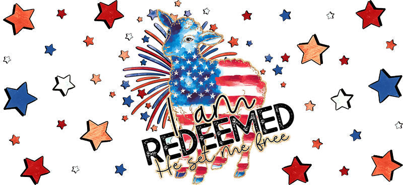 Patriotic Christian Faith Redeemed Design UV DTF Cup Wrap for 16oz Libbey Glass KA-16330