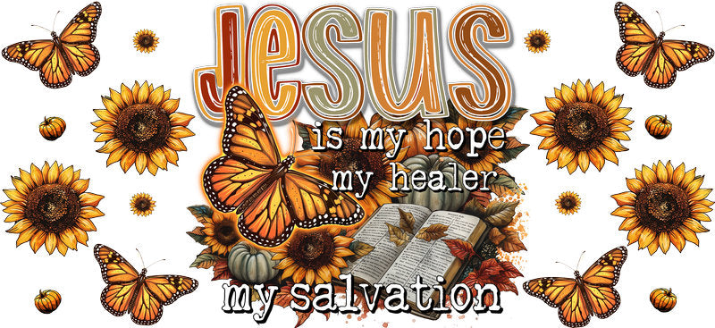 Jesus Is My Hope Sunflower Christian Design UV DTF Cup Wrap for 16oz Libbey Glass KA-16334
