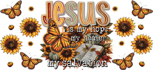 Jesus Is My Hope Sunflower Christian Design UV DTF Cup Wrap for 16oz Libbey Glass KA-16334