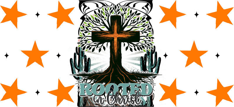 Rooted in Christ Christian Faith Design UV DTF Cup Wrap for 16oz Libbey Glass KA-16337