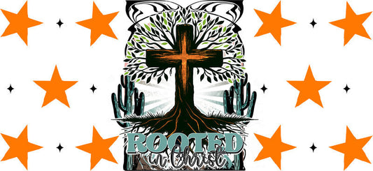 Rooted in Christ Christian Faith Design UV DTF Cup Wrap for 16oz Libbey Glass KA-16337