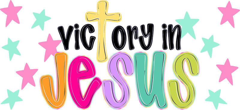 Victory in Jesus Christian Faith Design UV DTF Cup Wrap for 16oz Libbey Glass KA-16349