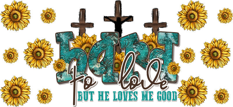Sunflower Cross Christian Faith Design UV DTF Cup Wrap for 16oz Libbey Glass KA-16356