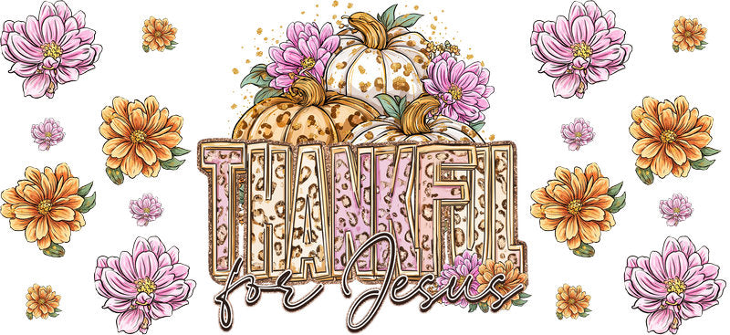 Thankful Jesus Christian Fall Design UV DTF Cup Wrap for 16oz Libbey Glass KA-16363