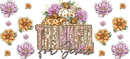 Thankful Jesus Christian Fall Design UV DTF Cup Wrap for 16oz Libbey Glass KA-16363