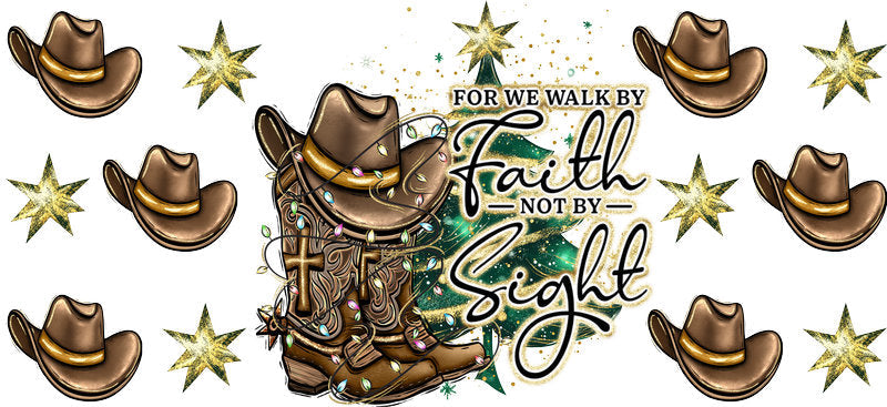 Walk by Faith Western Christian Design UV DTF Cup Wrap for 16oz Libbey Glass KA-16370