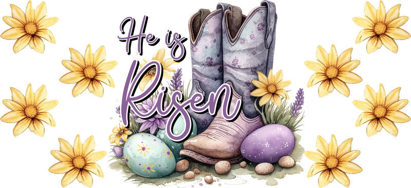 He Is Risen Easter Christian Design UV DTF Cup Wrap for 16oz Libbey Glass KA-16376