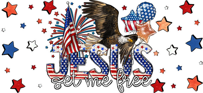 Jesus Set Me Free Patriotic Christian UV DTF Cup Wrap for 16oz Libbey Glass KA-16390