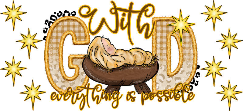 With God All Things Are Possible Christian UV DTF Cup Wrap for 16oz Libbey Glass KA-16392