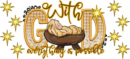 With God All Things Are Possible Christian UV DTF Cup Wrap for 16oz Libbey Glass KA-16392