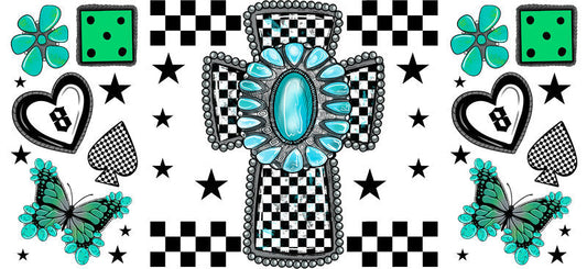 Cross Butterfly Christian Faith UV DTF Cup Wrap for 16oz Libbey Glass KA-16393