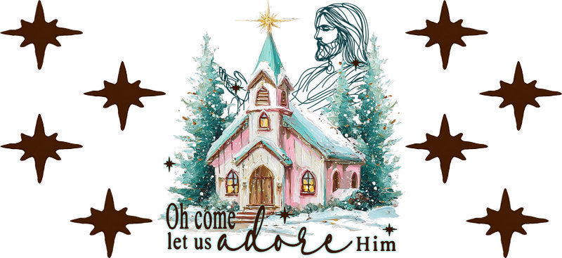 Oh Come Let Us Adore Him Christian UV DTF Cup Wrap for 16oz Libbey Glass KA-16417