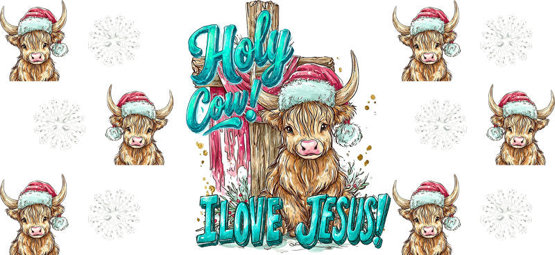 Holy Cow I Love Jesus Christian UV DTF Cup Wrap for 16oz Libbey Glass KA-16427