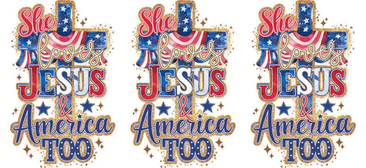 She Loves Jesus and America Too Christian UV DTF Cup Wrap for 16oz Libbey Glass KA-16428