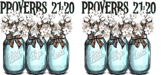 Proverbs 21:20 Floral Christian UV DTF Cup Wrap for 16oz Libbey Glass KA-16429