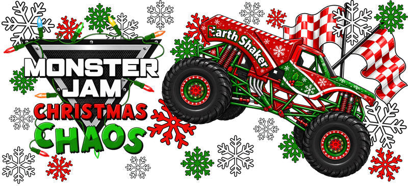 Monster Truck Christmas Chaos UV DTF Cup Wrap for 16oz Libbey Glass KA-16487