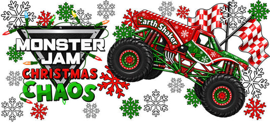 Monster Truck Christmas Chaos UV DTF Cup Wrap for 16oz Libbey Glass KA-16487