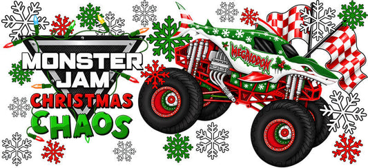 Monster Truck Christmas Chaos UV DTF Cup Wrap for 16oz Libbey Glass KA-16489