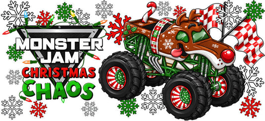 Monster Truck Christmas Chaos UV DTF Cup Wrap for 16oz Libbey Glass KA-16491