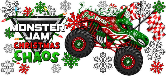 Monster Truck Christmas Chaos UV DTF Cup Wrap for 16oz Libbey Glass KA-16492