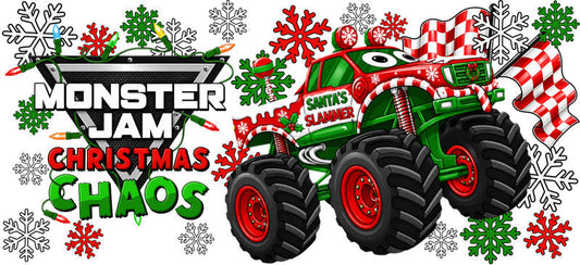 Monster Truck Christmas Chaos UV DTF Cup Wrap for 16oz Libbey Glass KA-16493