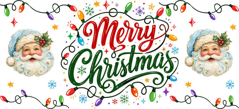 Merry Christmas vintage Santa holiday design UV DTF cup wrap for 16oz Libbey glass KA-16510