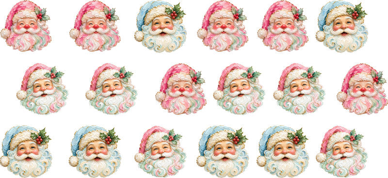 Pink and green vintage Santa Christmas pattern UV DTF cup wrap for 16oz Libbey glass KA-16531