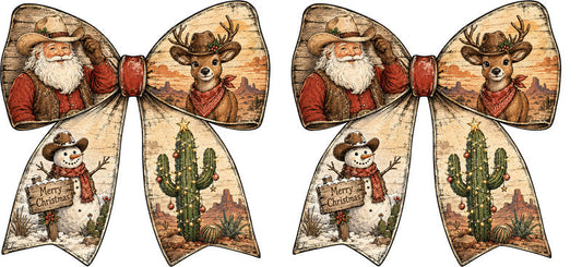 Western Christmas bow with Santa and cowboy design UV DTF cup wrap for 16oz Libbey glass KA-16535