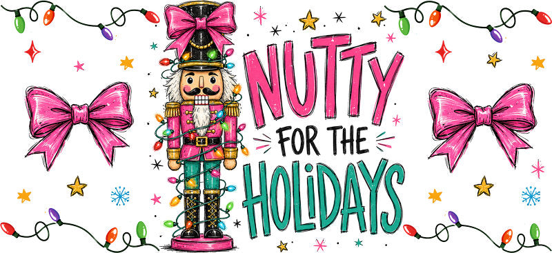 Nutty for the Holidays nutcracker Christmas UV DTF cup wrap for 16oz Libbey glass KA-16537