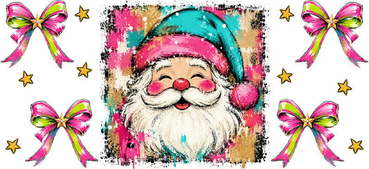 Watercolor Santa Christmas rainbow bows UV DTF cup wrap for 16oz Libbey glass KA-16558