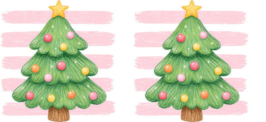 Pastel green Christmas tree pink stripe UV DTF cup wrap for 16oz Libbey glass KA-16560