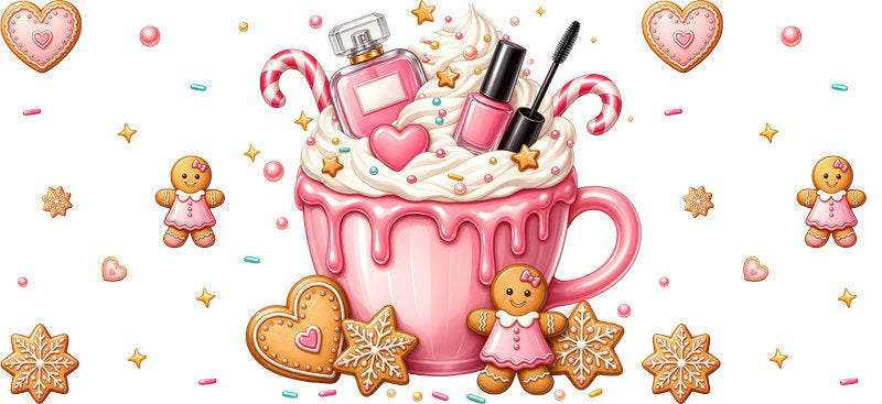 Christmas beauty mug with gingerbread and candy canes UV DTF cup wrap for 16oz Libbey glass KA-16562