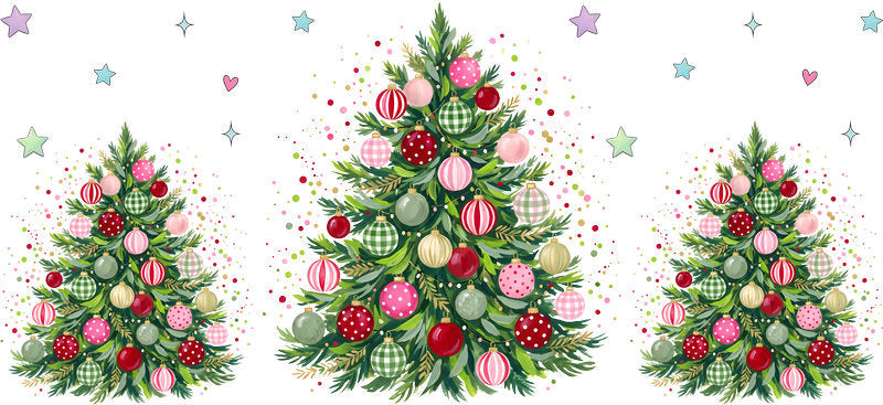 Colorful decorated Christmas trees UV DTF cup wrap for 16oz Libbey glass KA-16564