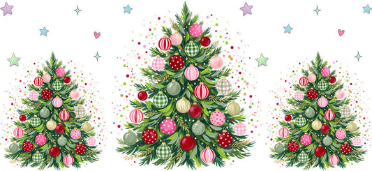 Colorful decorated Christmas trees UV DTF cup wrap for 16oz Libbey glass KA-16564