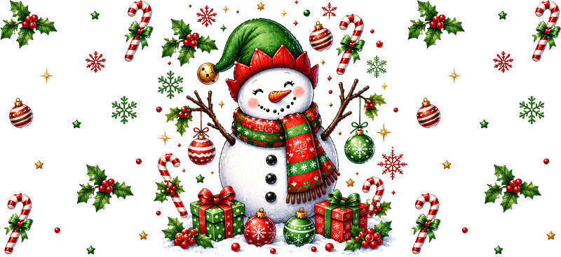 Snowman Christmas gifts and ornaments UV DTF cup wrap for 16oz Libbey glass KA-16567