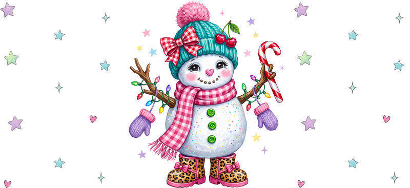 Cute snowman with candy canes Christmas UV DTF cup wrap for 16oz Libbey glass KA-16575