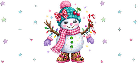 Cute snowman with candy canes Christmas UV DTF cup wrap for 16oz Libbey glass KA-16575