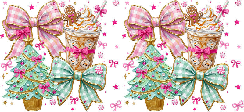 Pastel Christmas treats and pink bows UV DTF cup wrap for 16oz Libbey glass KA-16577