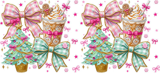 Pastel Christmas treats and pink bows UV DTF cup wrap for 16oz Libbey glass KA-16577